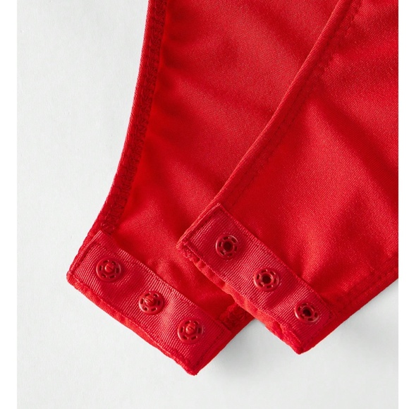 Red Large Flower One Shoulder Bodysuit Slim Fit Asymmetrical - Picture 10 of 12